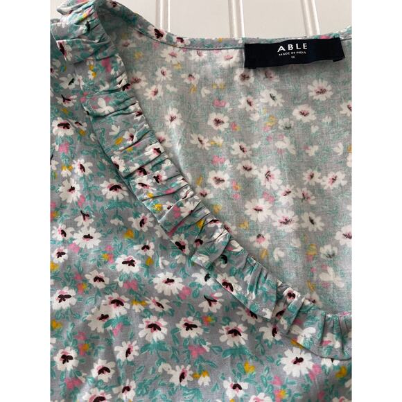 ABLE Blue Floral Button Down Blouse Flowy Top Shirt - Size Women's 1X 1XL - Picture 2 of 8